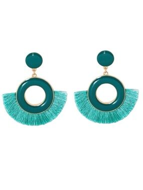 SugarFix Peacock Green Fringe Closed Hoop Drop Earrings (NWOT)